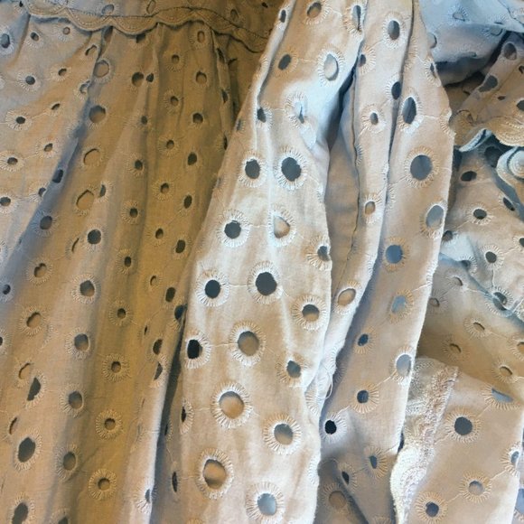 Dee Dee Dress Blue Eyelet V Neck Short Sleeve Cool Lightweight Mini Length - Picture 6 of 9